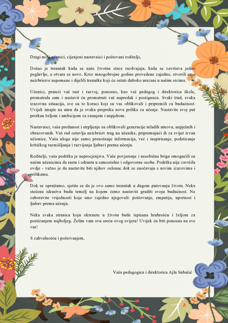 Obavještenje o odlasku Direktorice Osnovne škole Prača: Naslijeđe Predanosti i Ljubavi